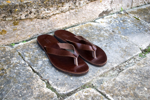 Dark brown leather flip flop sandals