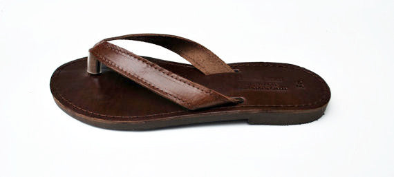 Dark brown boho flip flops side view