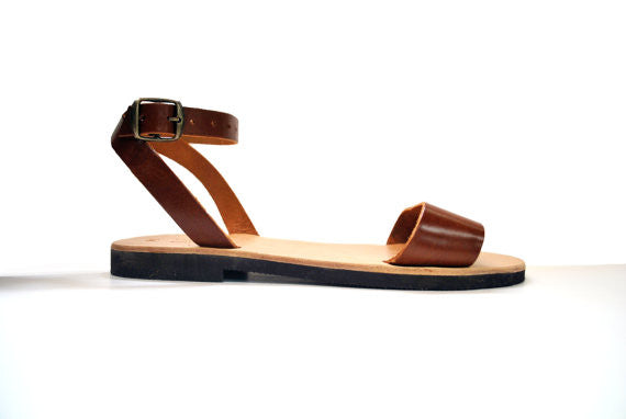City "Sophia" ankle strap leather sandals in light brown side view