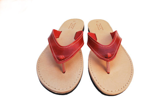 Red wide strap flip flops sandals – Nikolasandals