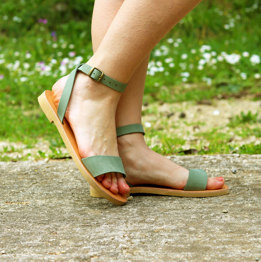 Handmade Nubuck ankle strap Greek women's sandals with buckle