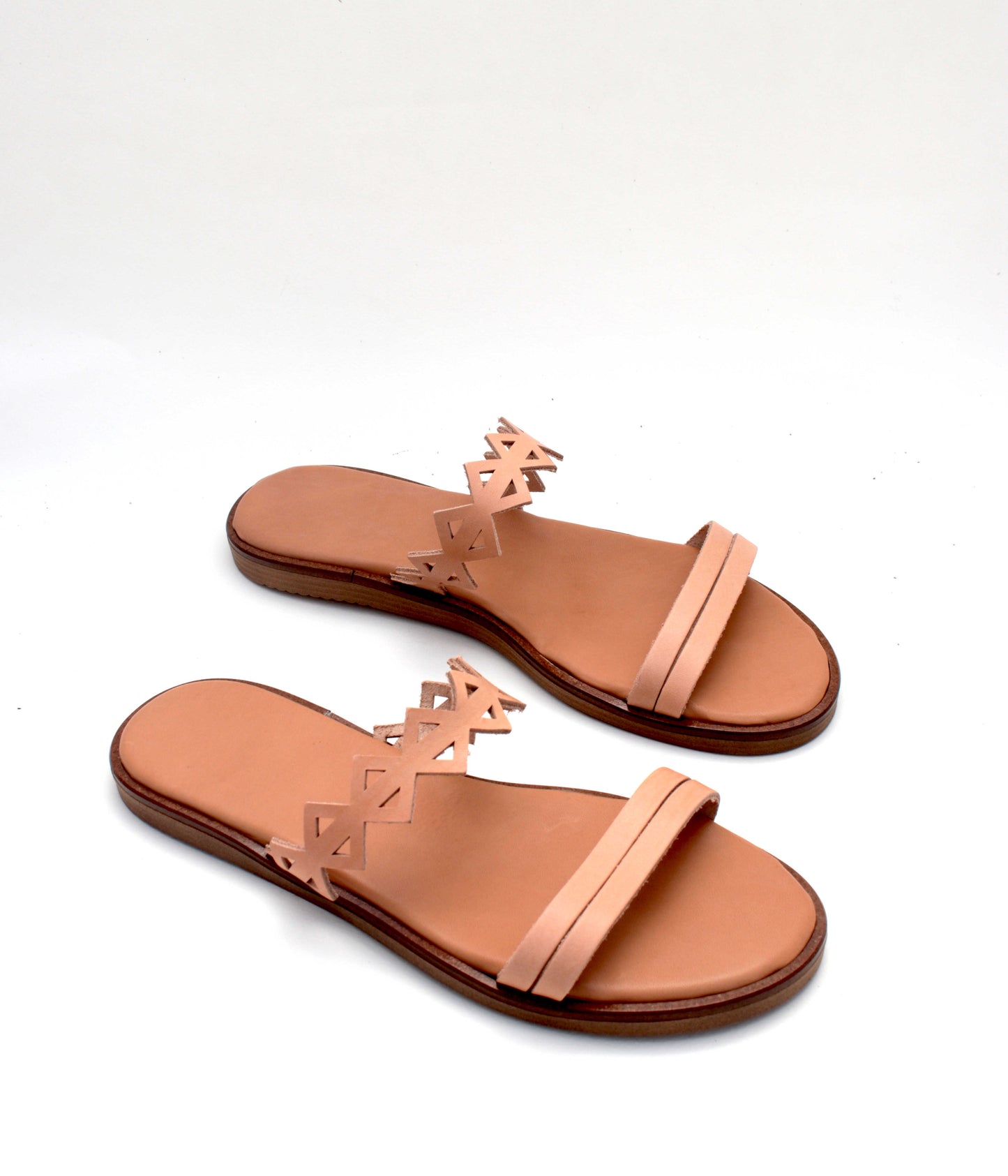 Handmade Soft Leather Sandals with Geometric Cut-Out Design, Comfortable Insole Padding, Stylish Summer Footwear