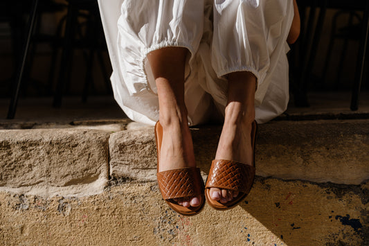 Embossed Soft Leather Sandals with comfortable insole padding