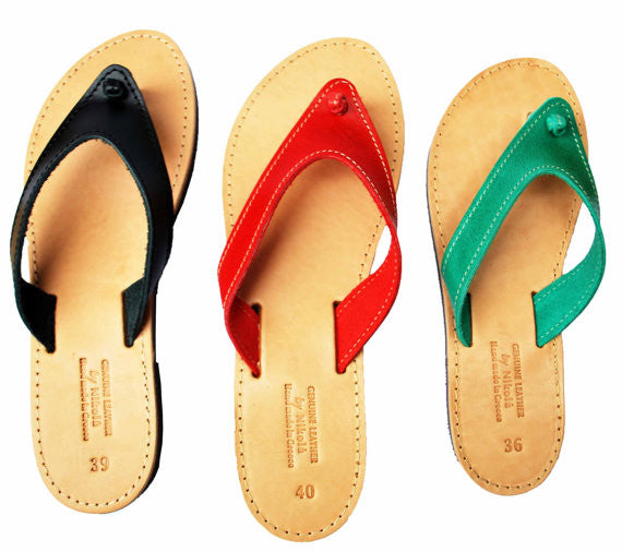 Black, red and green flip flop sandals