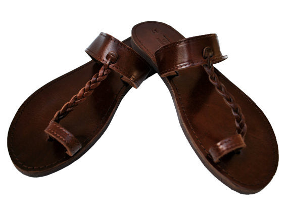 Braided toe ring dark brown sole "Areti" sandals side view