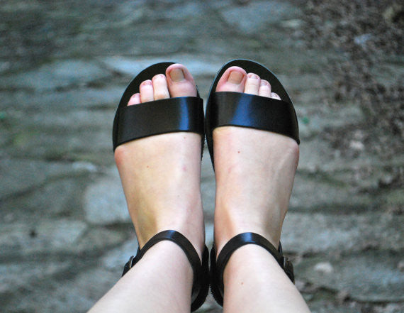 City "Sophia" ankle strap leather sandals front view