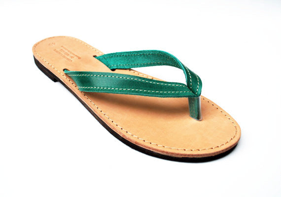 Boho green flip flop sandals