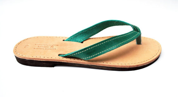 Boho green flip flops