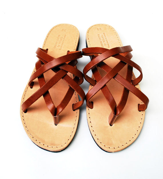 "Hera" leather women slides in light brown