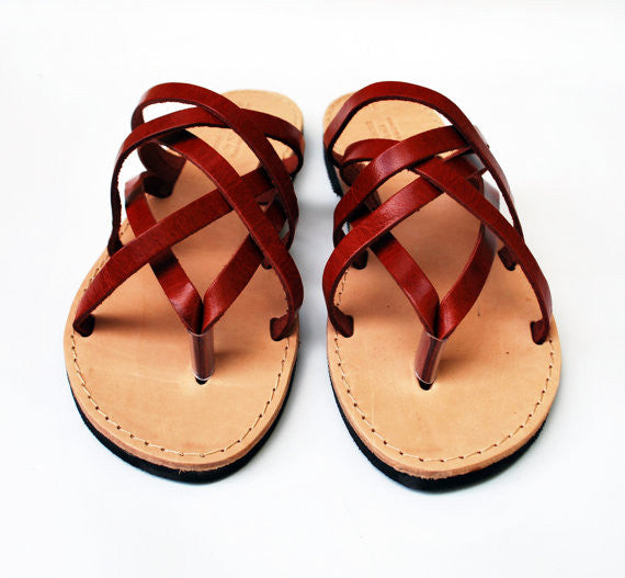 "Hera" leather women slides in wine red