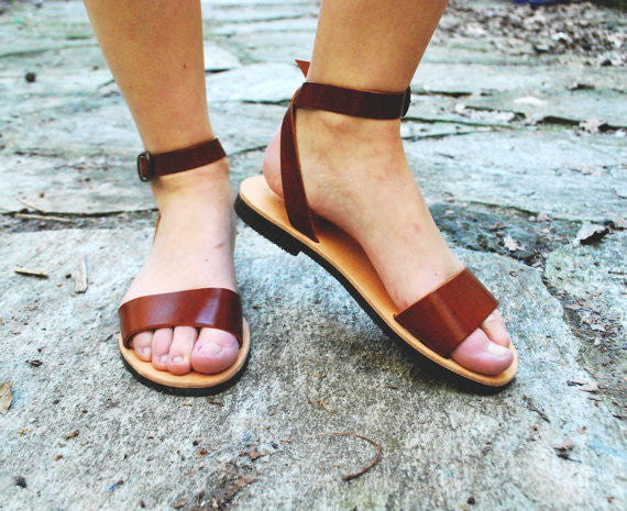 City "Sophia" ankle strap leather sandals in light brown front