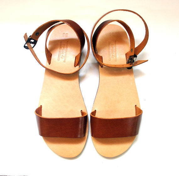 City "Sophia" ankle strap leather sandals in light brown above view