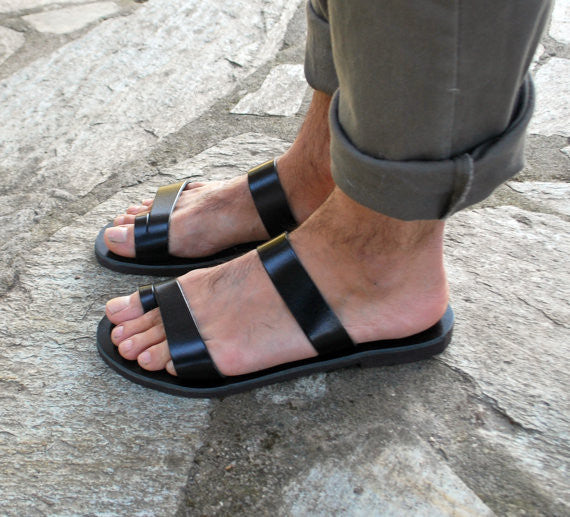 Leather sandals for men side view model