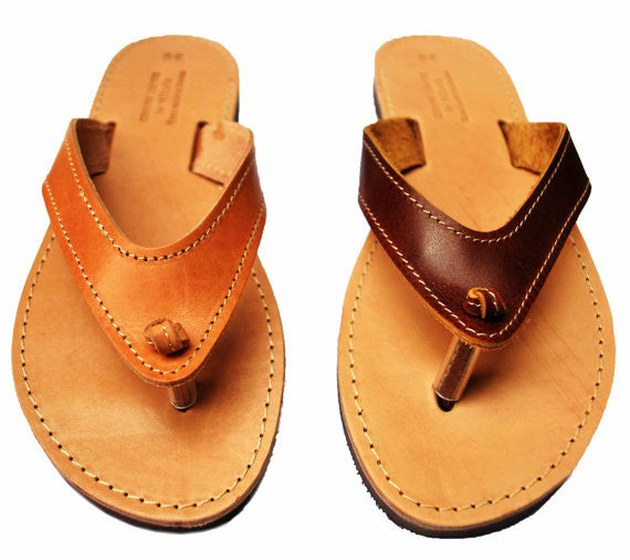 Brown and natural brown women flip flops with wide straps