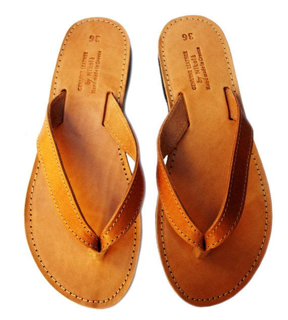 Flip flops in natural brown aerial view