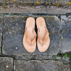 Natural brown leather flip flops for men