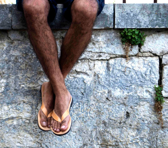 Leather sandal flip flops natural brown