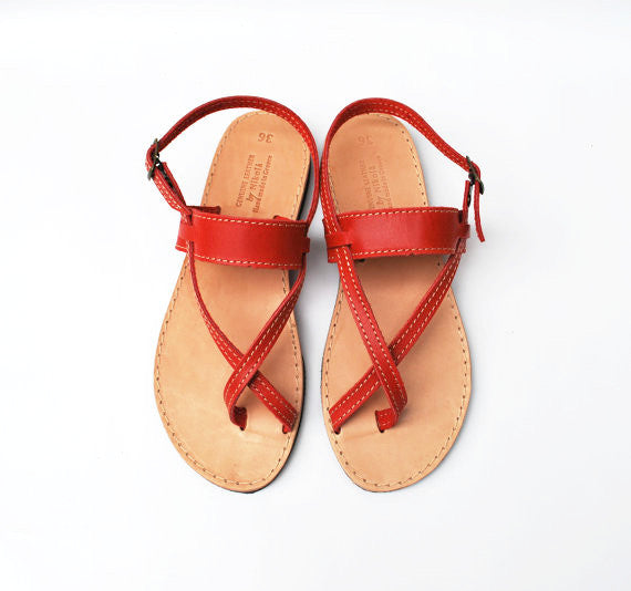 Red boho toe wrapper sandals