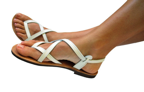 White strappy sandals side model view