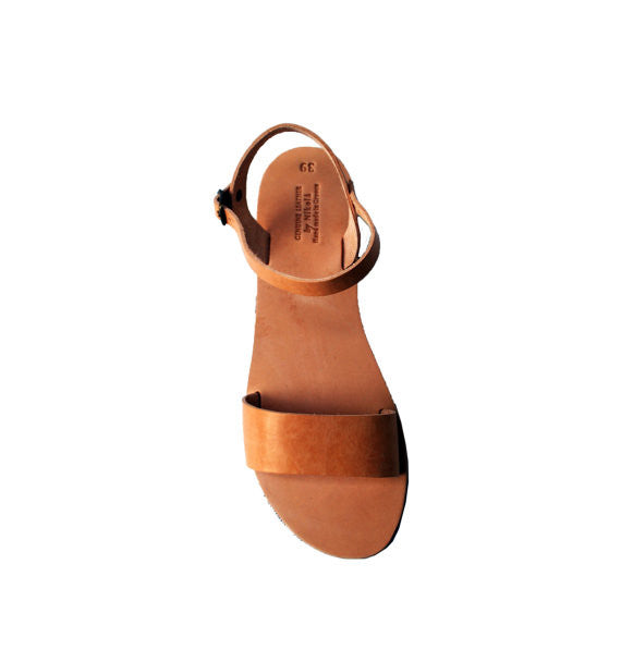 Wide strap "Persephone" ankle strap sandals sky view