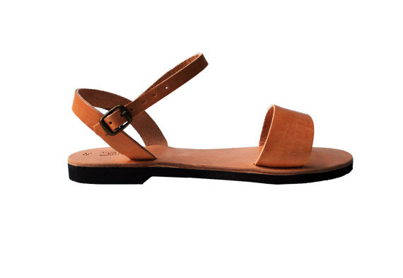 Wide strap "Persephone" ankle strap sandals side view