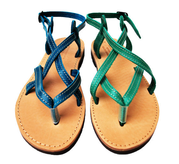 Blue and green strappy women sandals