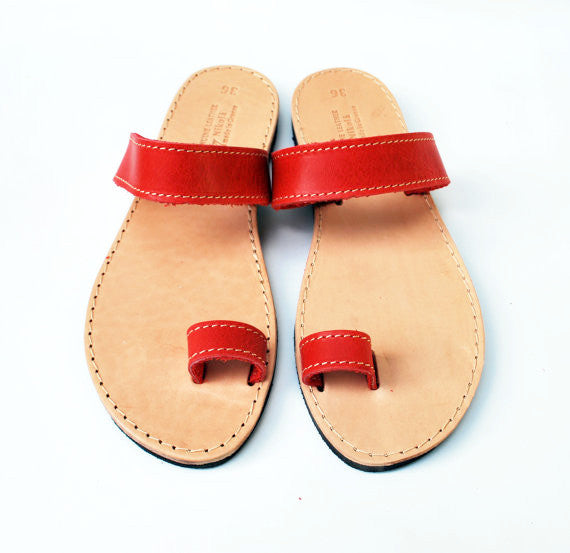 Bohemian red toe ring sandals